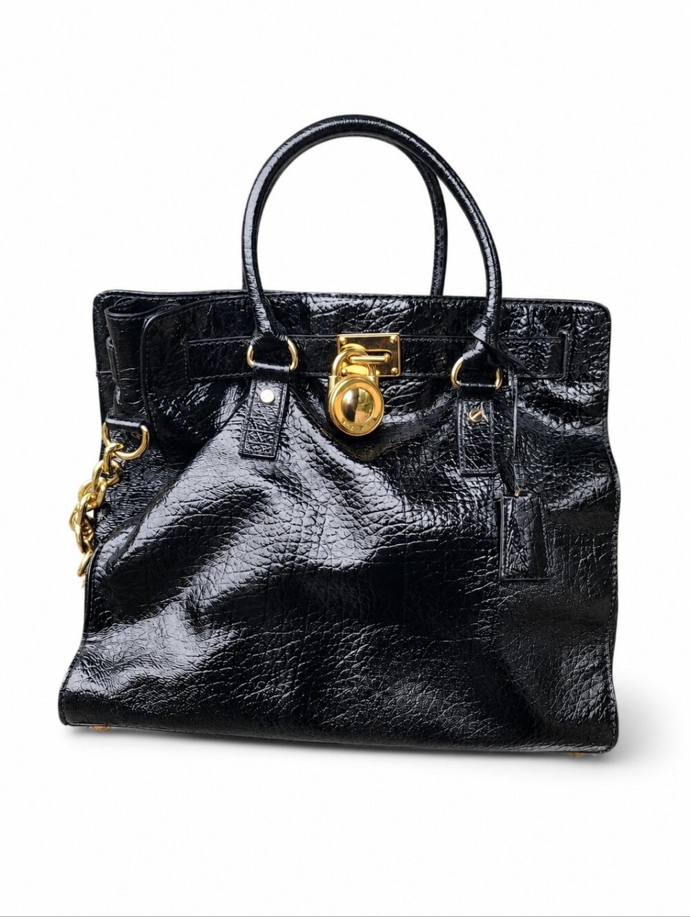 Michael Kors Hamilton Black Patent Leather Shoulder Bag
